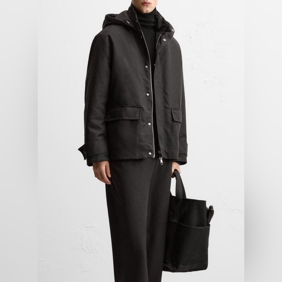 Zara Hooded Parker Coat NWT Size L in Black - Picture 2 of 8